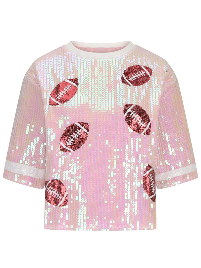 Hazel Blues® |  Sequin Football Round Neck Half Sleeve Top