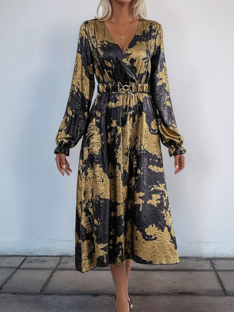 Hazel Blues® |  Perfee Printed Surplice Long Sleeve Midi Dress