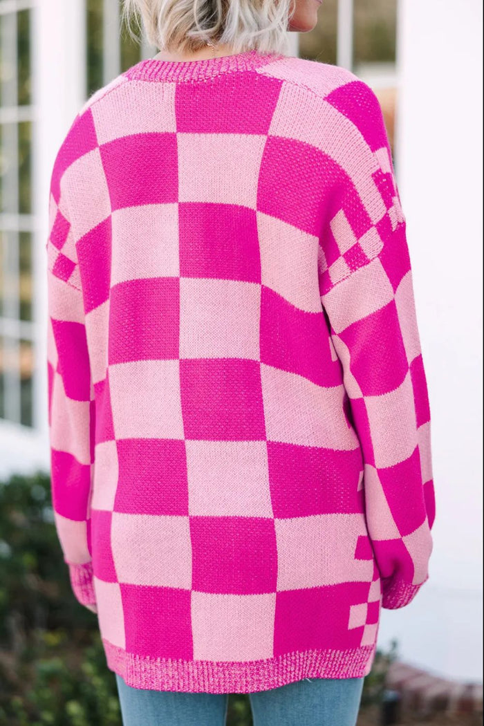 Hazel Blues® |  Checkered Open Front Long Sleeve Cardigan