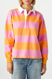 Hazel Blues® |  Contrast Striped Collared Neck Long Sleeve Sweatshirt