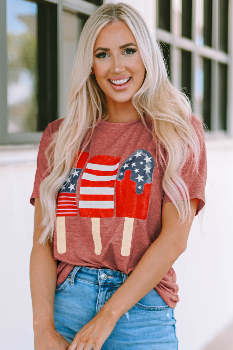 Hazel Blues® |  US Flag Round Neck Short Sleeve T-Shirt