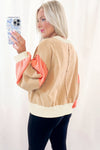 Hazel Blues® |  Light French Beige Color Block Textured Patchwork Pullover Sweatshirt