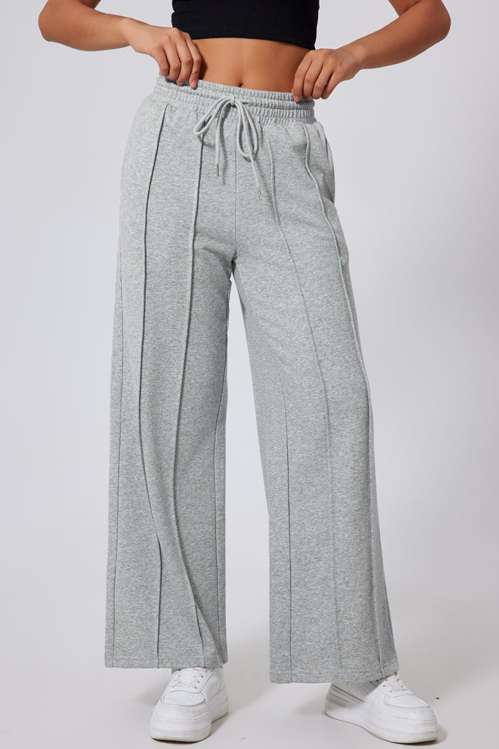 Hazel Blues® |  Gray Seamed Drawstring High Waist Wide Leg Sweatpants