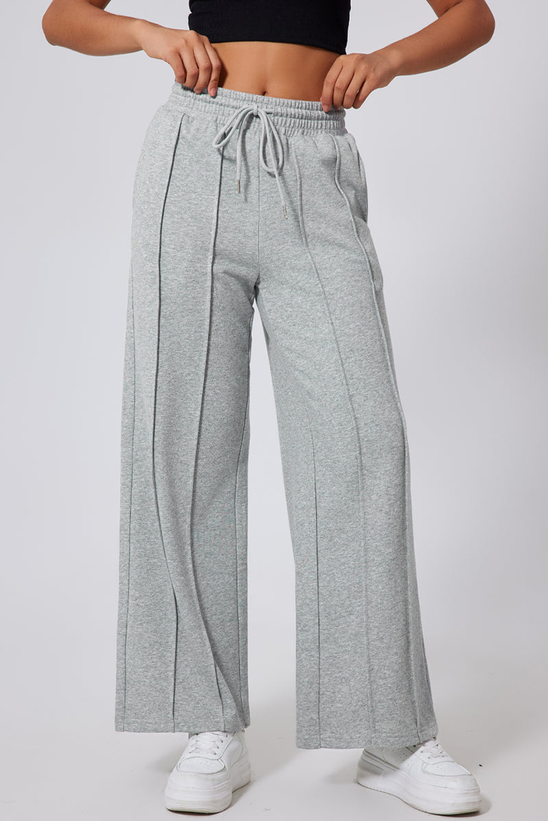 Hazel Blues® |  Gray Seamed Drawstring High Waist Wide Leg Sweatpants