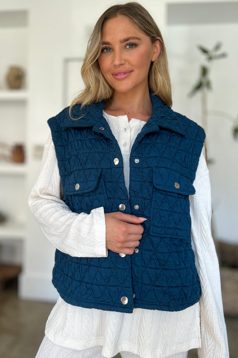 Hazel Blues® |  Double Take Pocketed Texture Snap Down Vest Coat