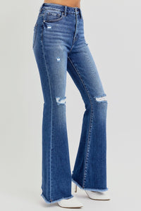 Hazel Blues® |  RISEN High Rise Distressed Raw Hem Flare Jeans