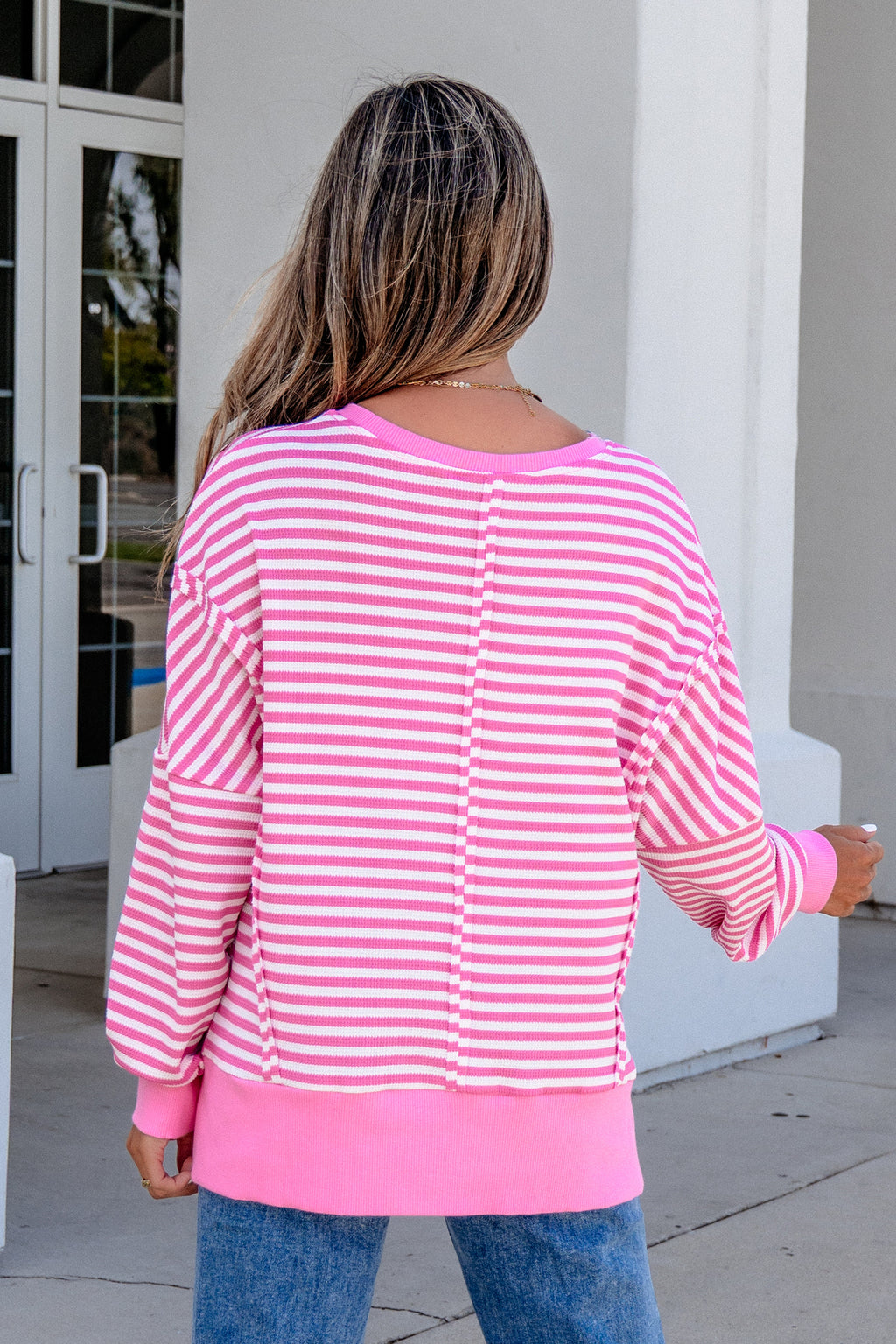 Sweet Escape Striped Color-Block Top — Pink Stripe