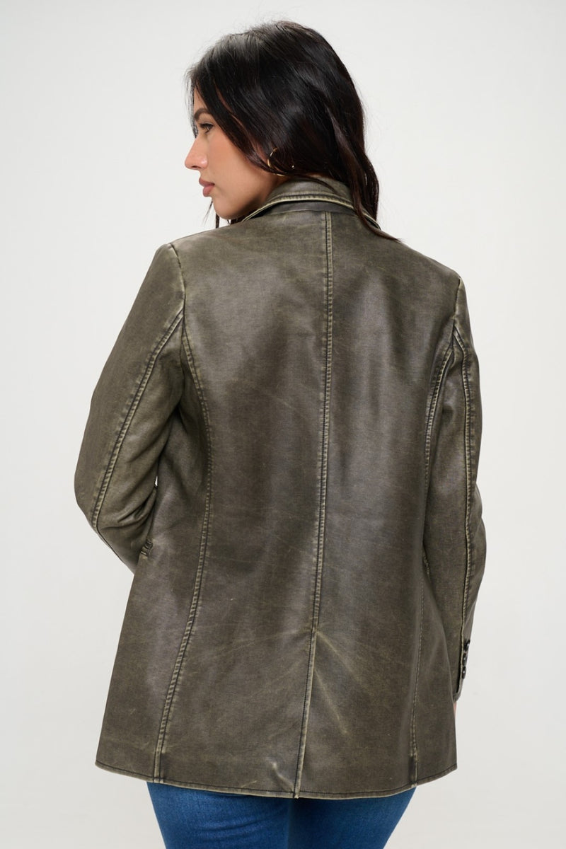 Hazel Blues® |  Coalition LA Single-Breasted Vegan Leather Blazer