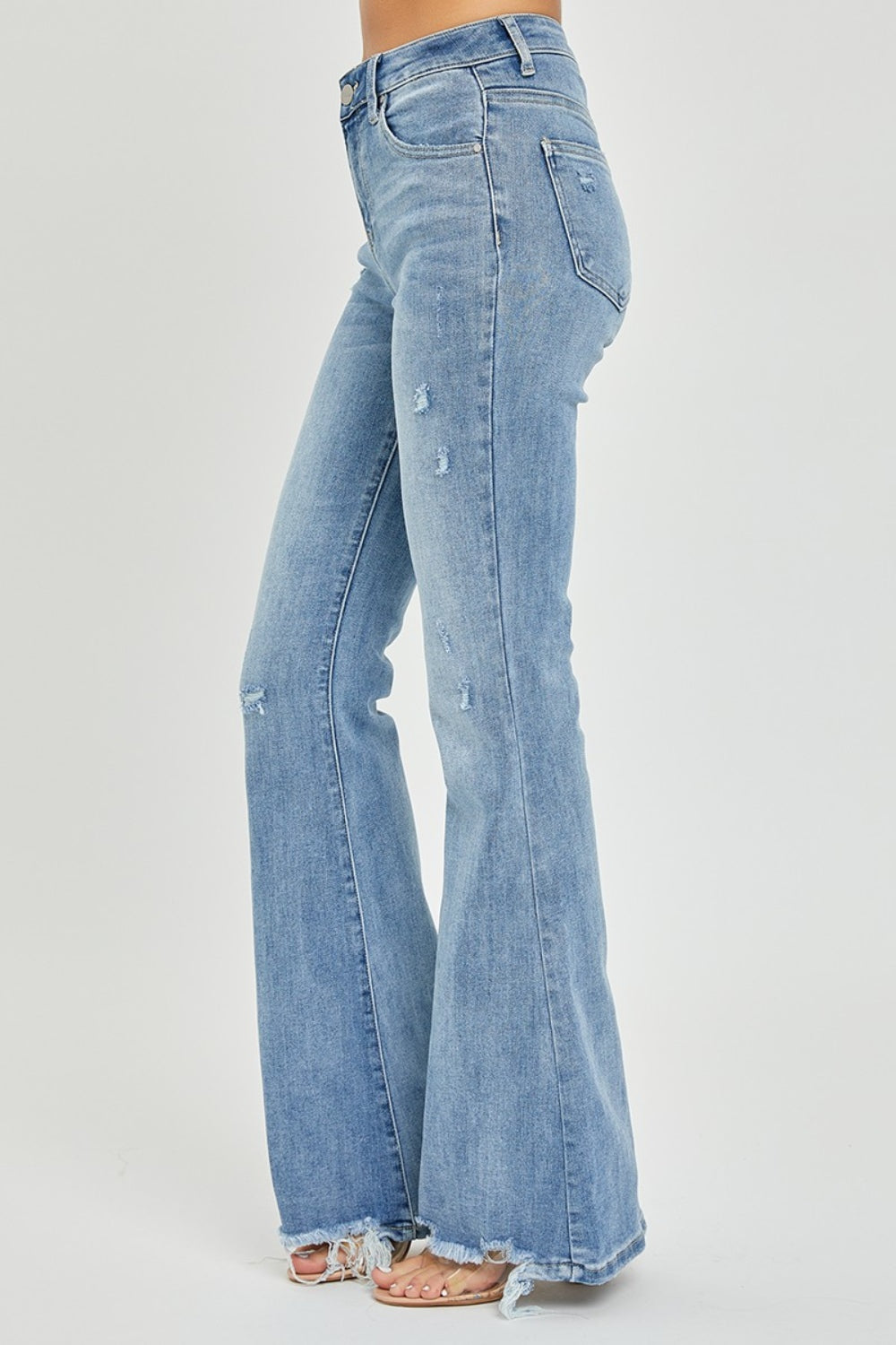 Hazel Blues® |  Risen High Rise Frayed Hem Flare Jeans