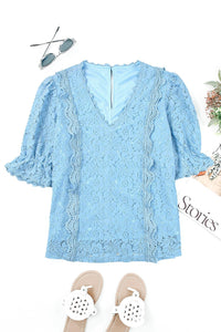 Hazel Blues® | Lace V-Neck Flounce Sleeve Top - Hazel Blues®