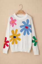 Hazel Blues® |  Flower Round Neck Dropped Shoulder Sweater