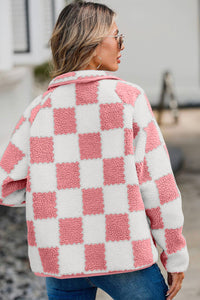 Hazel Blues® |  Checkered Snap Down Long Sleeve Teddy Jacket