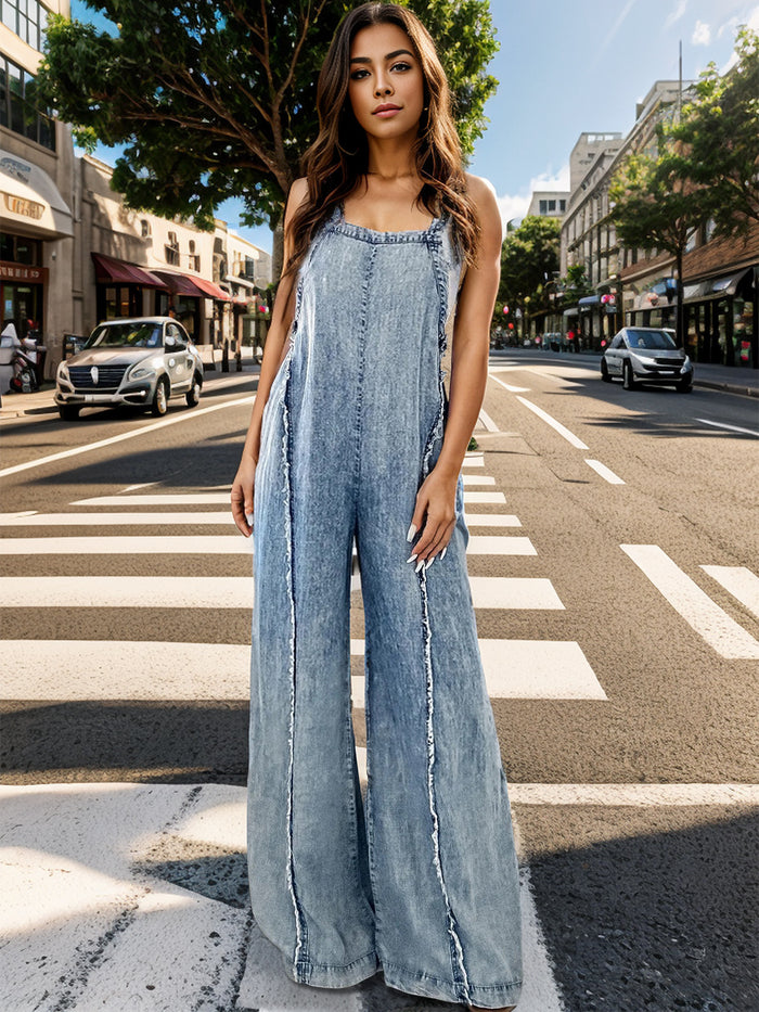 Hazel Blues® |  Adjustable Strap Wide Leg Denim Overalls