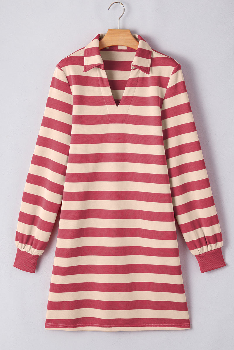 Hazel Blues® |  Contrast Striped Johnny Collar Long Sleeve Mini Dress