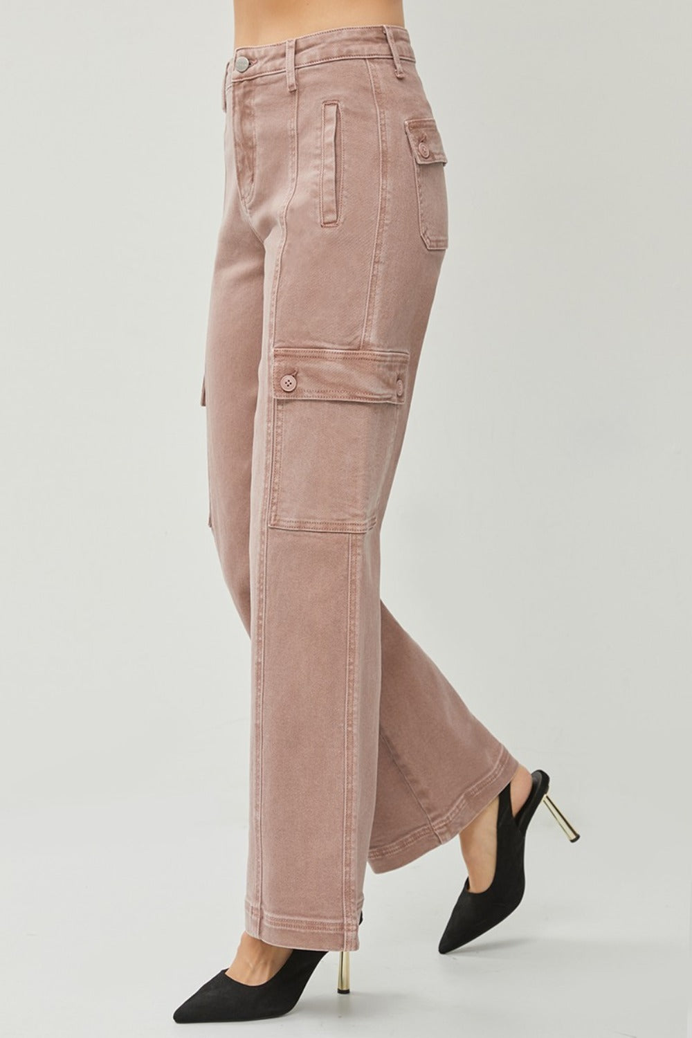 Hazel Blues® |  RISEN High Rise Wide Leg Cargo Jeans