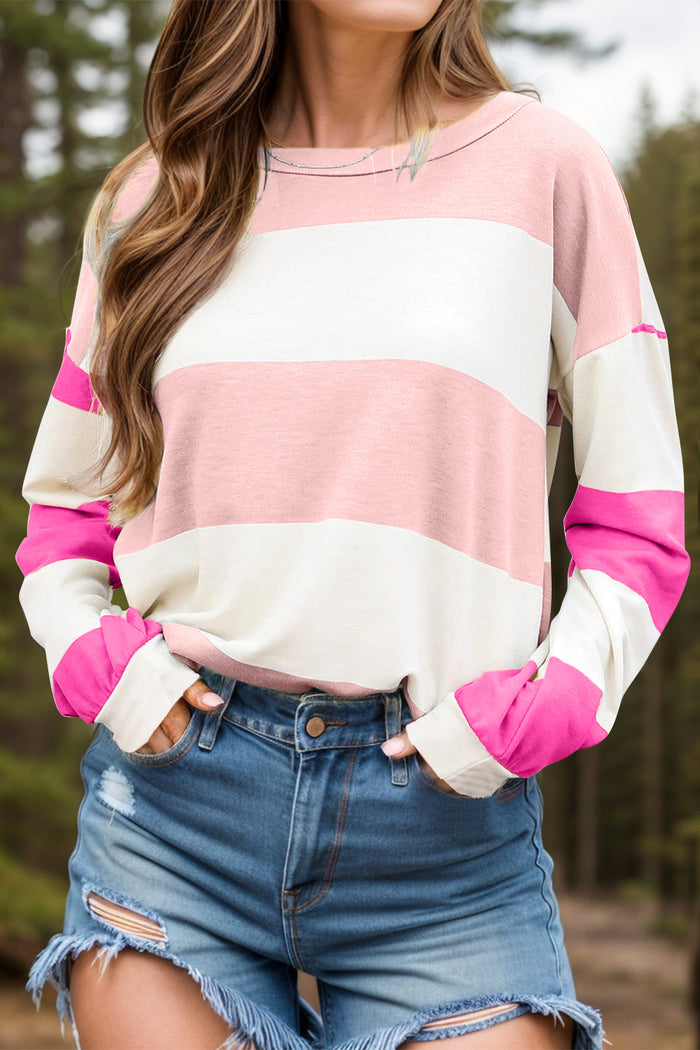 Hazel Blues® |  Contrast Color Block Round Neck Long Sleeve Top