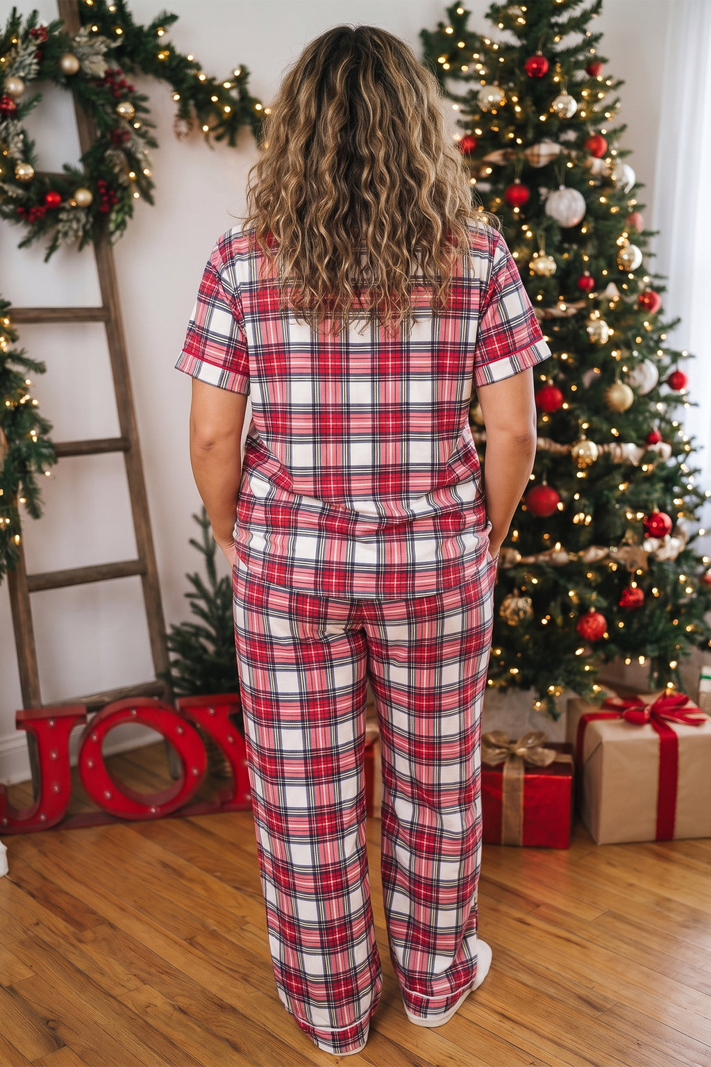 Merry Plaid Red Christmas Pajama Set