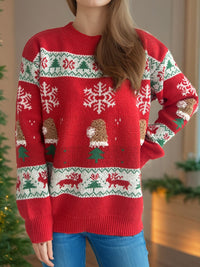 Hazel Blues® |  Christmas Element Round Neck Long Sleeve Sweater