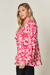 Hazel Blues® |  Double Take Printed Ruffle Trim Balloon Sleeve Shirt