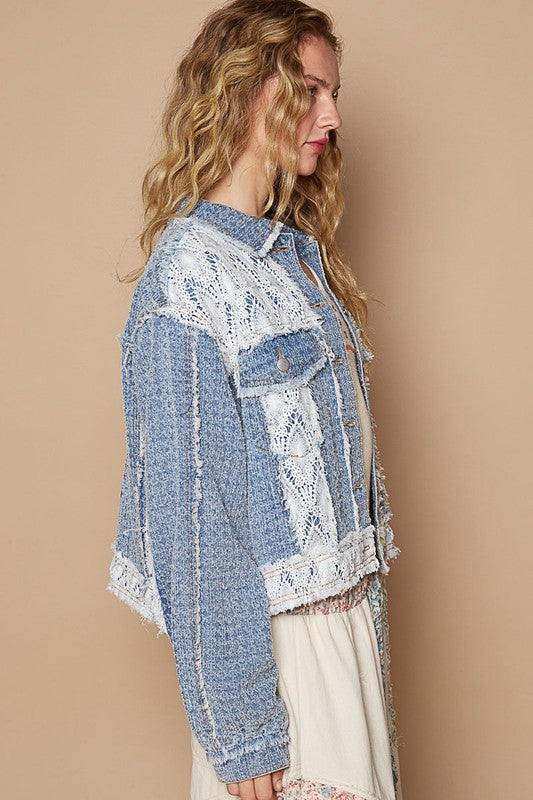 Hazel Blues® |  POL Crochet Patch Embroidered Button Up Jacket