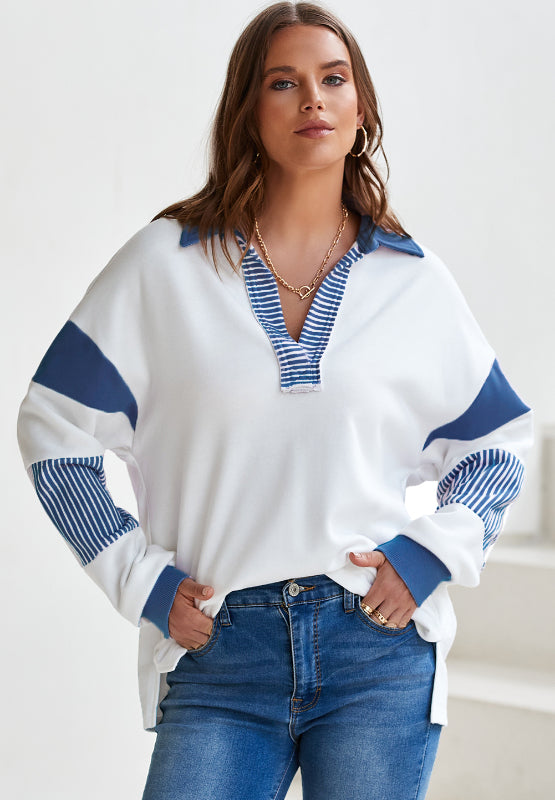 Hazel Blues® |  Color Block Johnny Collar Long Sleeve Sweatshirt