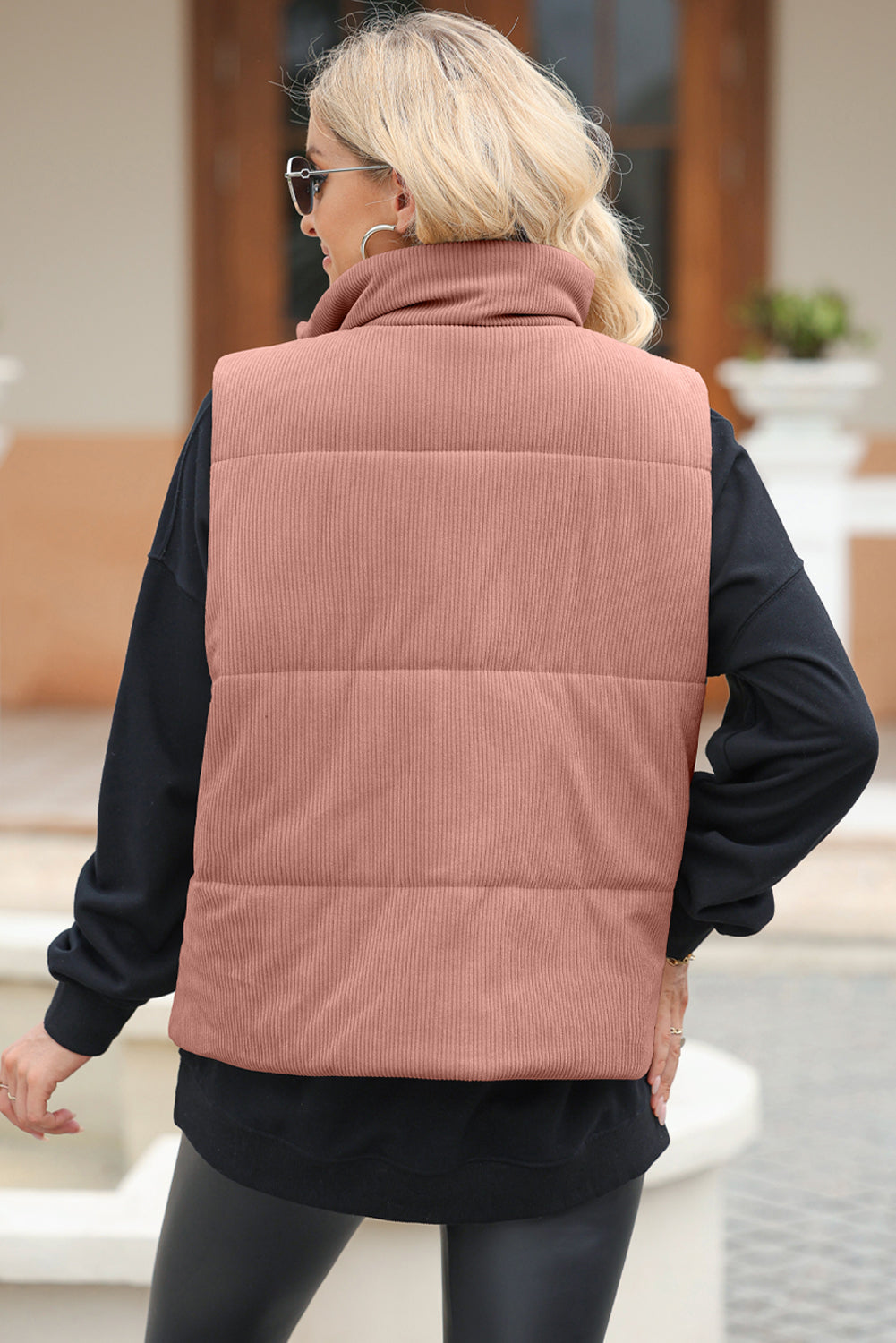 Hazel Blues® |  Pocketed Zip Up Turtleneck Vest Coat