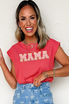 Hazel Blues® |  Red Stripe MAMA Graphic Cap Sleeve T Shirt