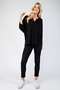 Hazel Blues® |  Celeste Notched Three-Quarter Sleeve Blouse