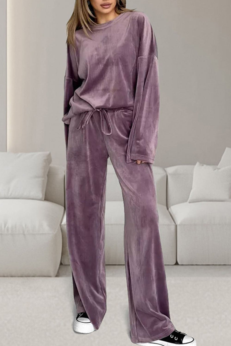 Hazel Blues® |  Buttery-Soft Round Neck Long Sleeve Top and Drawstring Pants Set