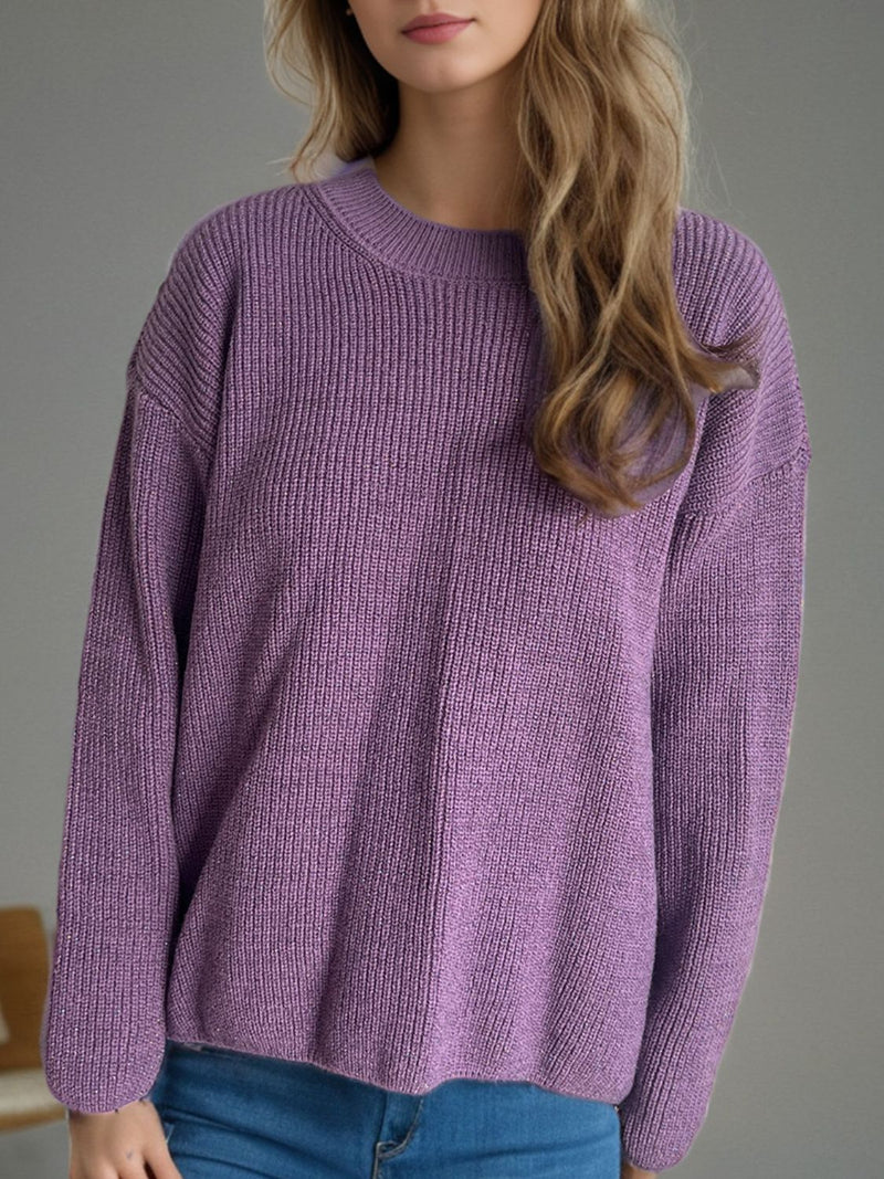 Hazel Blues® |  Solid Color Round Neck Long Sleeve Sweater
