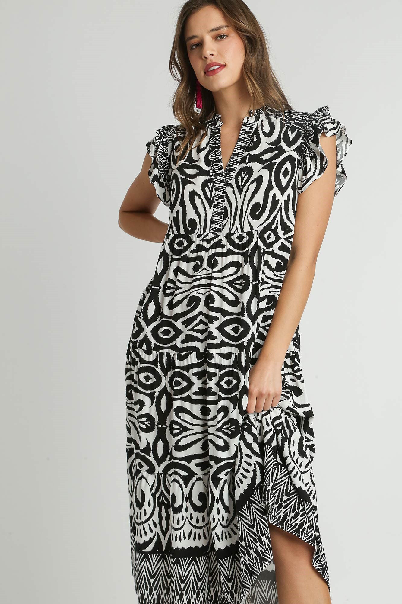 umgee tiered midi dress with ruffled sleeves Hazel Blues®
