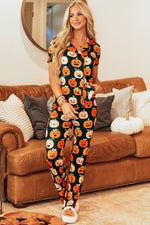 Hazel Blues® |  Orange Halloween Pattern Short Sleeve Shirt Pajama Set