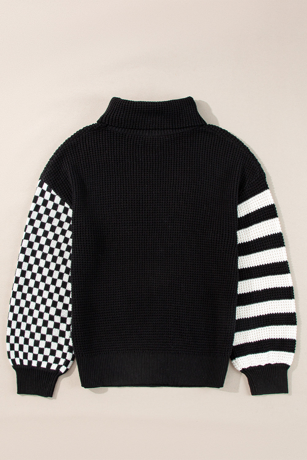 Hazel Blues® |  Striped & Checkered Turtleneck Dropped Shoulder Sweater