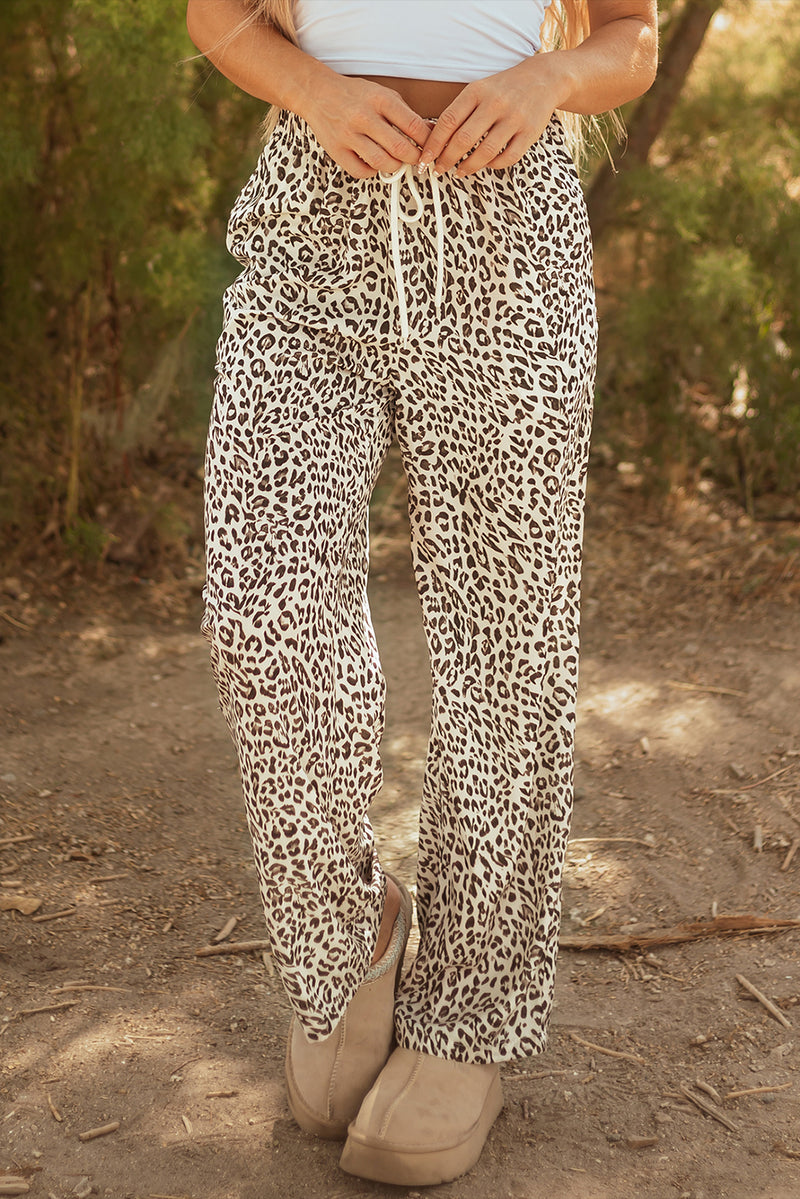 Hazel Blues® |  Brown Leopard Drawstring Elastic Waistband Loose Pants