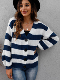 Hazel Blues® |  Striped Button Up Long Sleeve Sweater