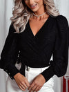 Hazel Blues® |  Glitter Surplice Long Sleeve Blouse