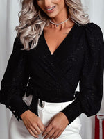 Hazel Blues® |  Glitter Surplice Long Sleeve Blouse
