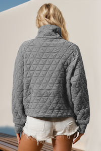 Hazel Blues® |  Double Take Half Zip Long Sleeve Quilted Sweatshirt with Pocket