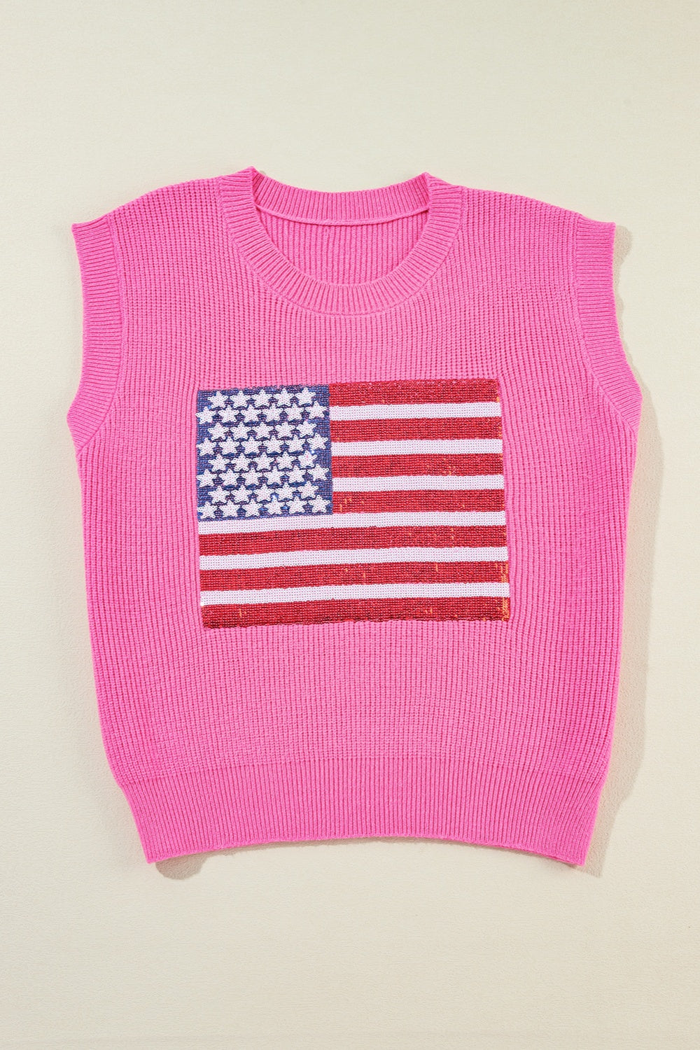 Hazel Blues® |  Sequin US Flag Round Neck Sweater Vest