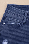 Hazel Blues® |  Real Teal Folded Cuffs Distressed Straight High Waist Jeans