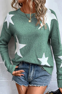 Hazel Blues® |  Star Round Neck Dropped Shoulder Sweater