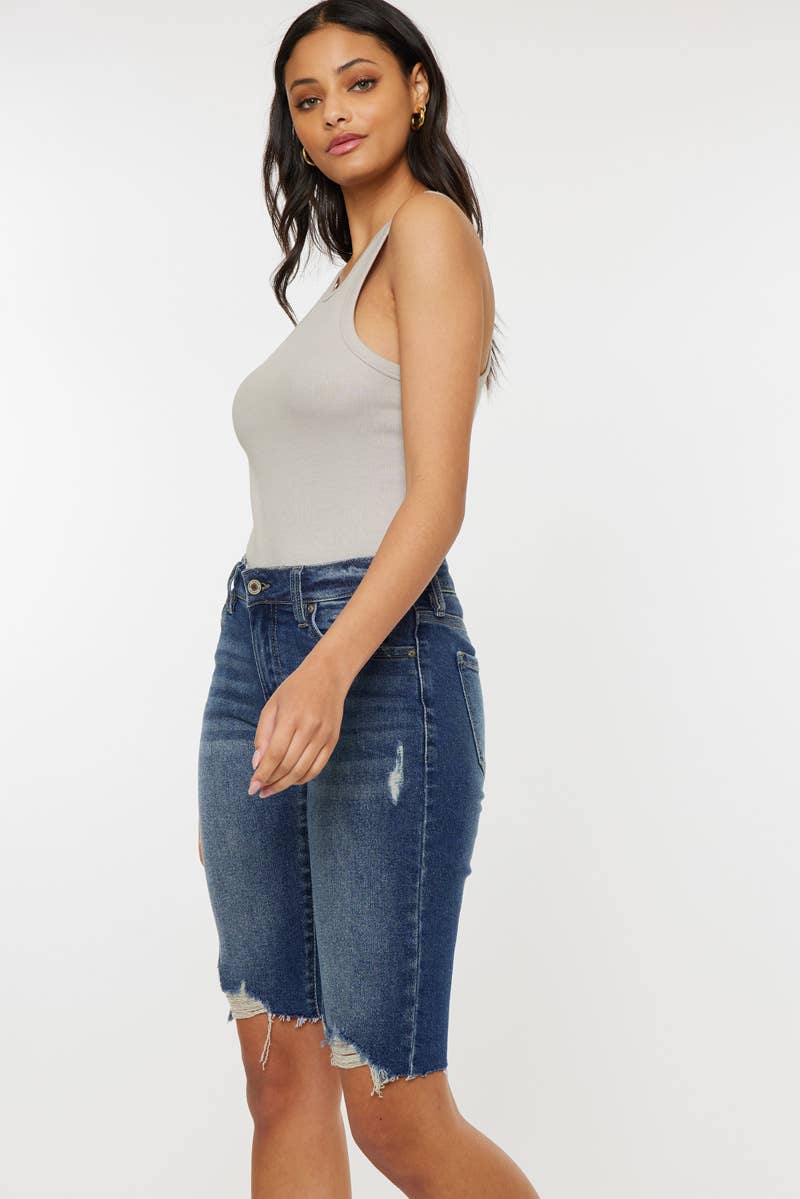 Kancan Mid Rise Dark Wash Bermuda Shorts