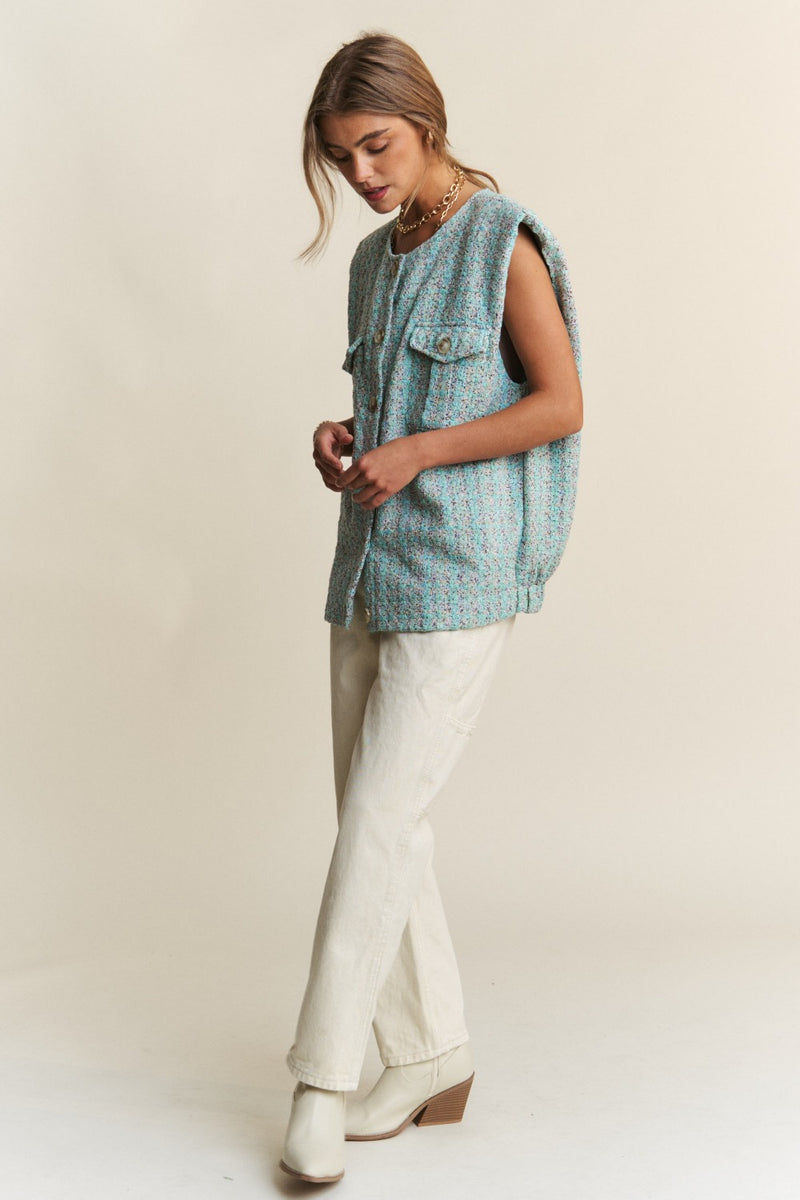 Hazel Blues® |  J.NNA Frayed Tweed Padded Shoulder Vest