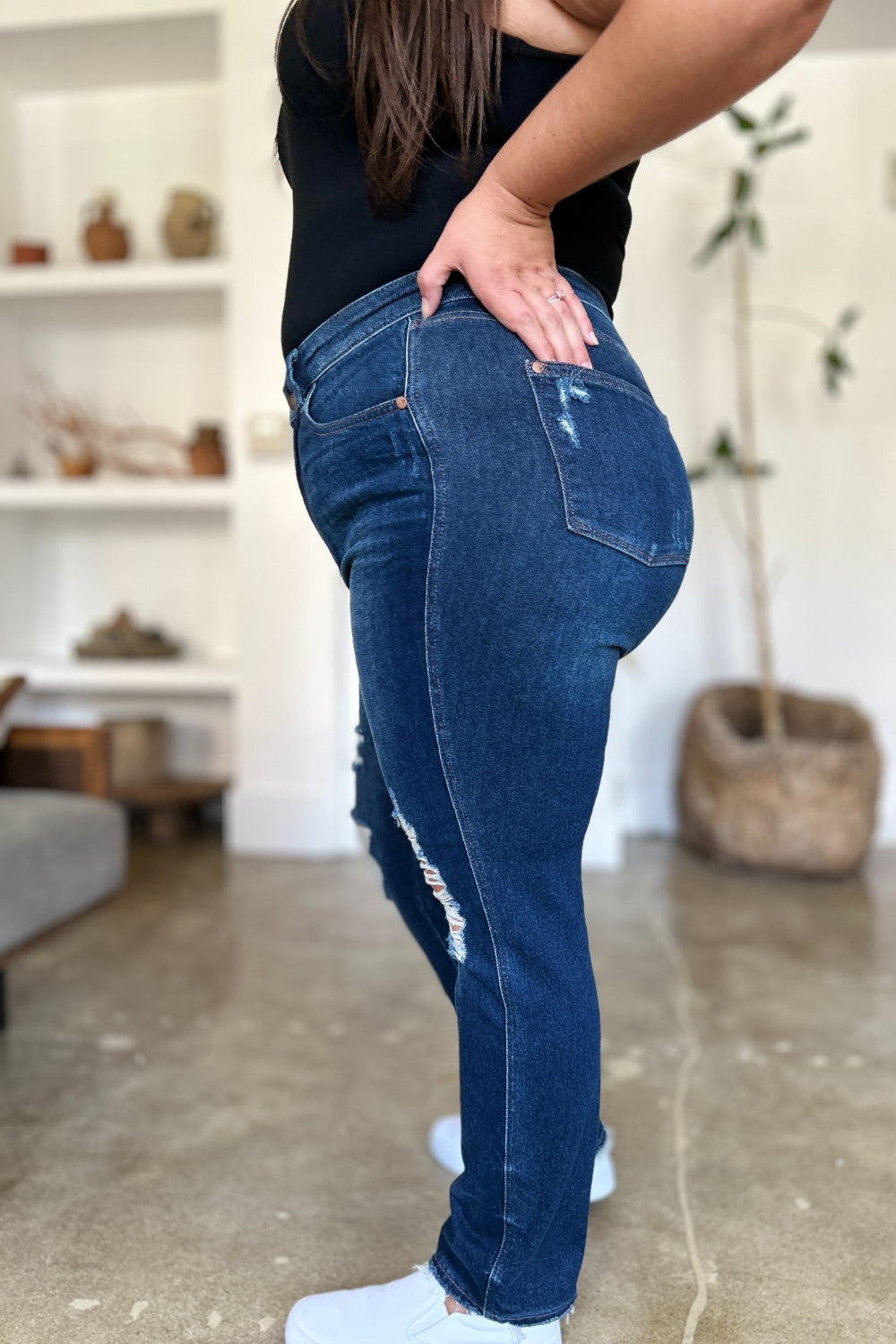 Hazel Blues® |  Judy Blue High Waist Rigid Magic Heavy Destroy Straight Jeans