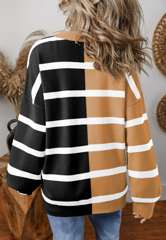 Hazel Blues® |  Contrast Striped Long Sleeve Sweatshirt