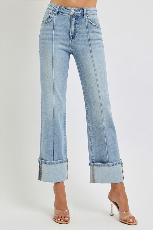 Hazel Blues® | RISEN Ankle Straight Leg Cuffed Jeans