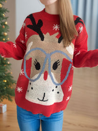 Hazel Blues® |  Reindeer Round Neck Dropped Shoulder Sweater