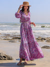 Hazel Blues® |  Printed Tie Neck Balloon Sleeve Maxi Dress