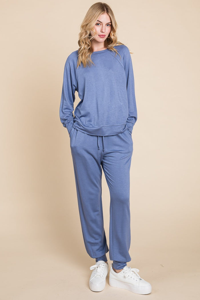 Hazel Blues® |  Super Lady Round Neck Raglan Sleeve Top and Pants Lounge Set