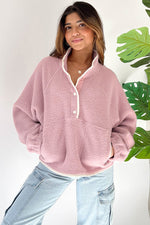 Hazel Blues® |  Half Snap Long Sleeve Sweatshirt with Side Slit Pockets